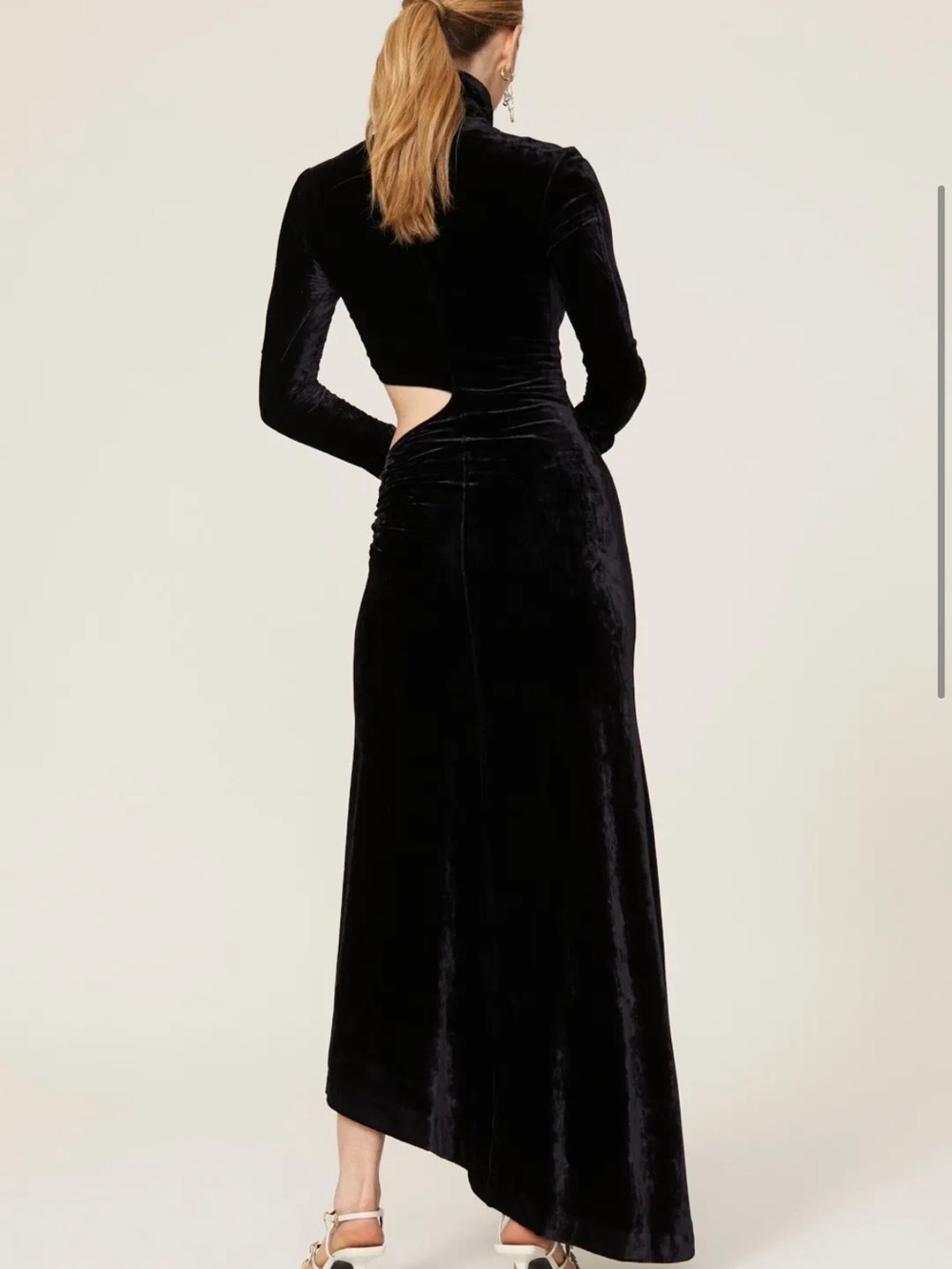 A.L.C. Navy Velvet Long-Sleeve Cutout Evening Gown - Picture 4 of 9